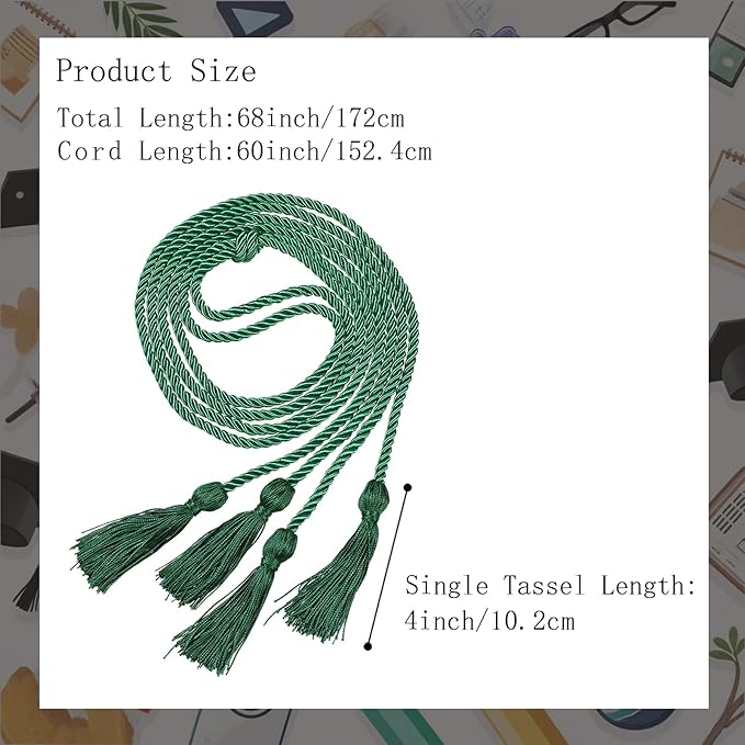 Graduation Double Honor Cords with Tassels Braided Academic Ropes for High School College Ceremony 68 Inch (Kelly Green)