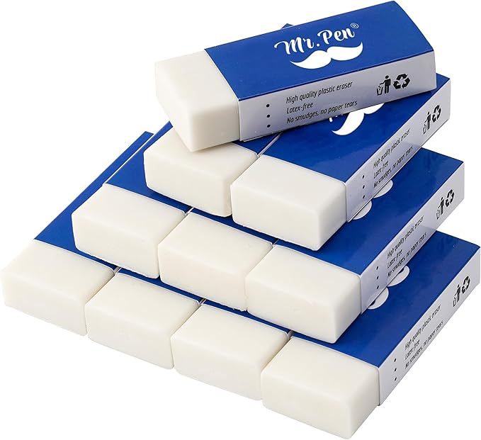 Mr. Pen- White Pencil Eraser, 10 Pack, Large Latex Free Vinyl Block Erasers for School, Office, Art Sketching, Homework, Exams, Clean Smudge-Free Correction