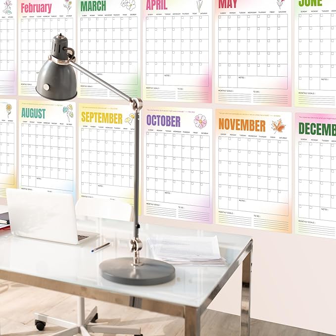 Ospelelf Undated Dry Erase Wall Calendar 12 Month, 12" x 17" Laminated Fridge Calendar 2026 Monthly Office Calendar, 12 Sheets