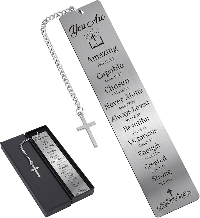 Bible Verse Metal Bookmark - Christian Bookmarks Cross Religious Bible Accessories Inspirational Book Markers Reading Women Birthday Christmas Confirmation Gifts Boys Girls Friends Kids