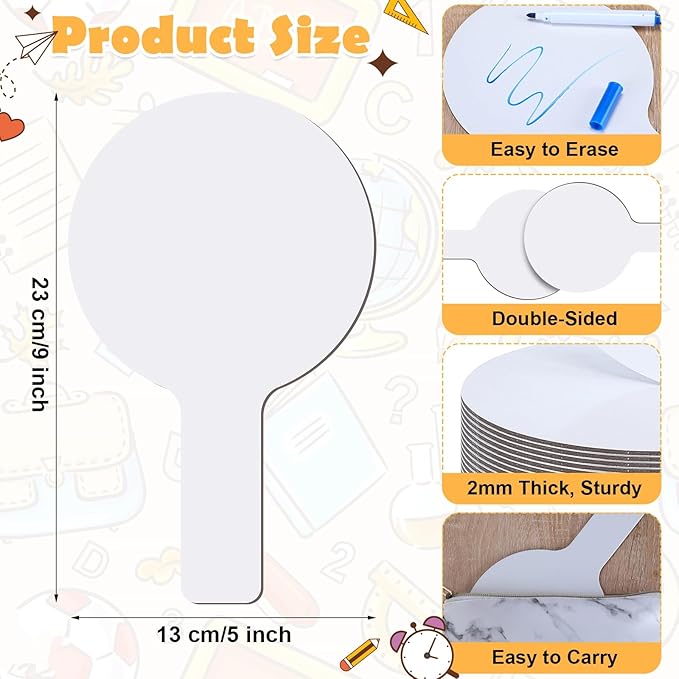 Zhehao 24 Pieces Dry Erase Answer Paddles Auction Paddles Bulk DIY Double Sided Mini Handheld Dry Erase Answer White Board Signs Auction for Students Teachers Classroom Voting Games Party