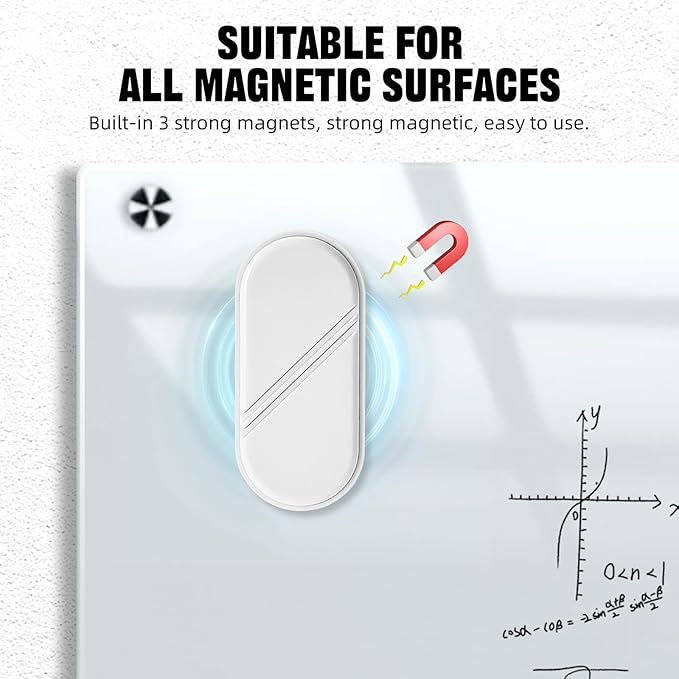 Magnetic Detachable Dry Erase Eraser, Glass Board Erasers, 1 Pack, Whiteboard Eraser for Dry Erase Board, Glass Board, Calendar Board, Office and School Supplies (White)