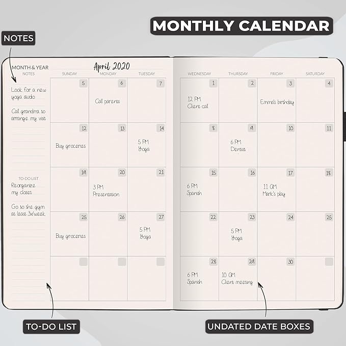 Skyline Hourly Weekly Planner – Undated Agenda & Daily Appointment Book – Time Blocking Notebook for Business Entrepreneurs, A5 (Black)