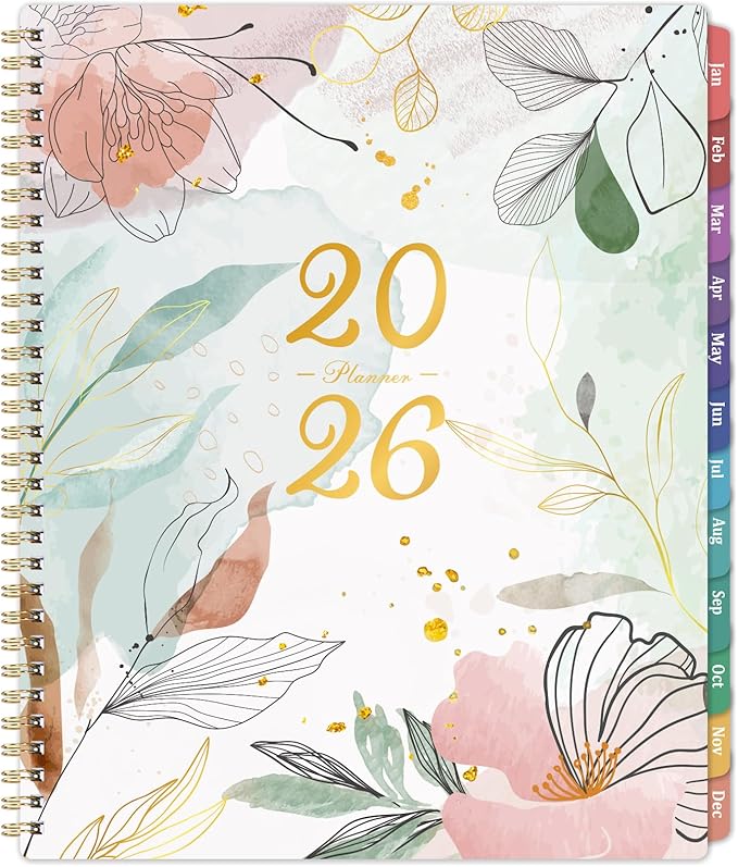 2026 Planner - 2026 Weekly and Monthly Planner, Jan.2026 - Dec.2026, Weekly and Monthly Planner 2026, 9" x 11", Calendar Planner, Colorful Tabs, Back Pocket, Perfect Daily Organizer - Floral