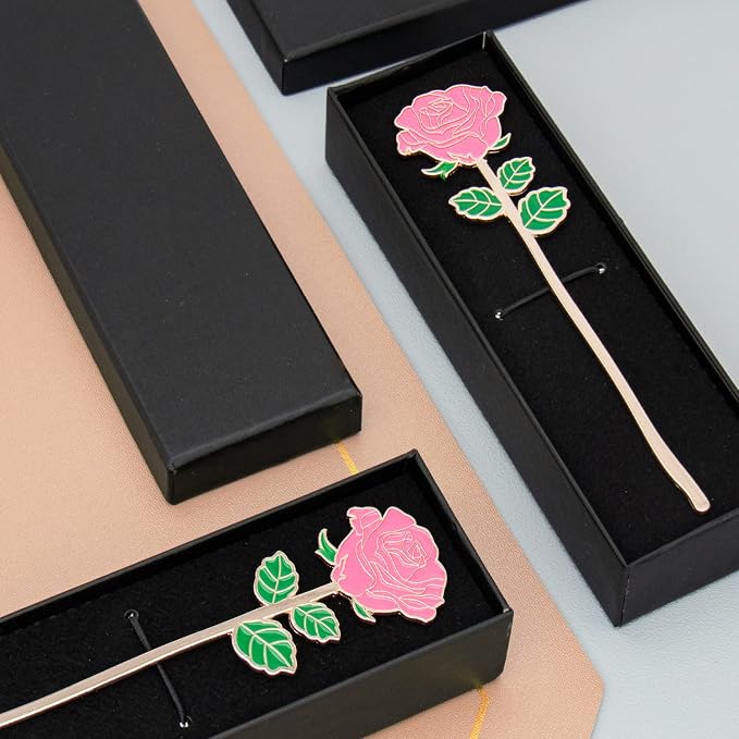 Metal Pink Rose Bookmark, Bookmarks for Women, Cute Bookmarks Gift for Book Lovers, Gift for Mother's Day, Girlfriend and Friend Graduation, Teacher's Day, Thanksgiving