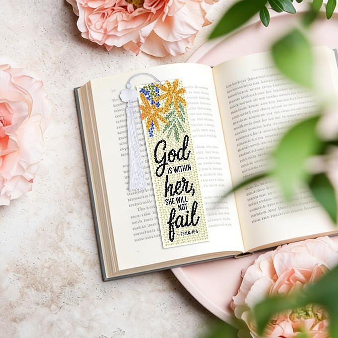 8 Pieces Christian Bible Verse Diamond Art Bookmarks 5d Christian Beaded Bookmark Acrylic Tassel Bookmark for DIY Making Beginners Adults Arts Craft Supplies (Floral Christian-1)