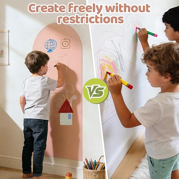 Magnetic Wall Decal 40 x 18In Arch Magnetic Chalkboard for Wall, Magnet Wall Drawing Learning for Playroom, School, Home (Light Pink