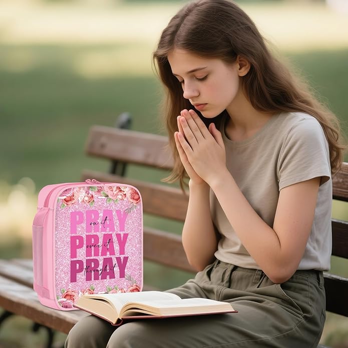 Bible Cover for Women, Bible Holder, Bible Cover With Handles, Bible Carrying Case, Bible Bags With Zipper and Pockets