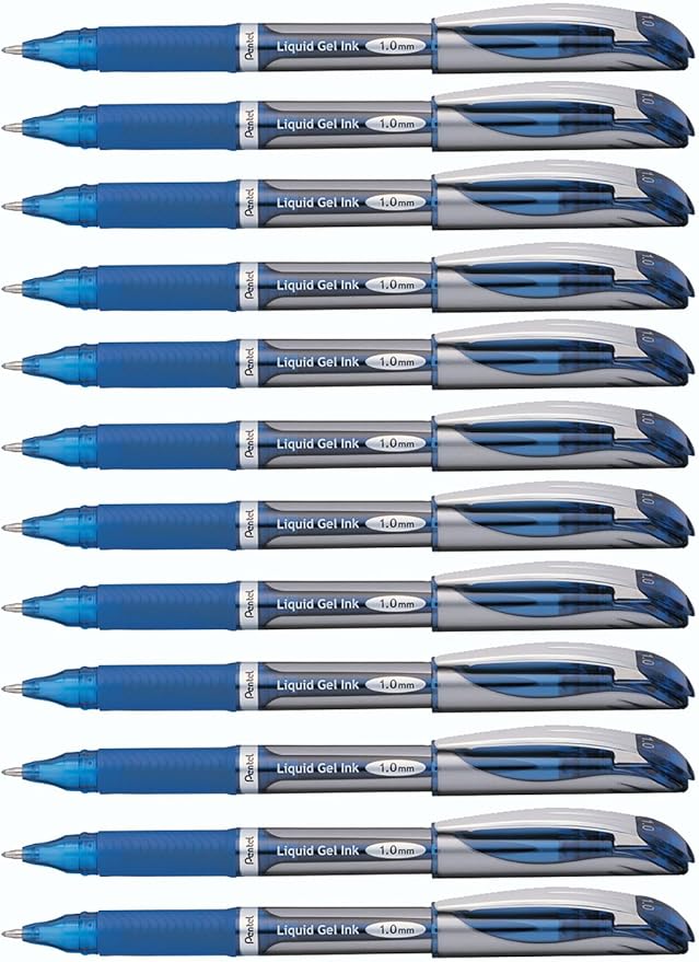 Pentel EnerGel Deluxe Liquid Gel Pen, Bold Line, Metal Tip, Blue Ink, Box of 12 (BL60-C)