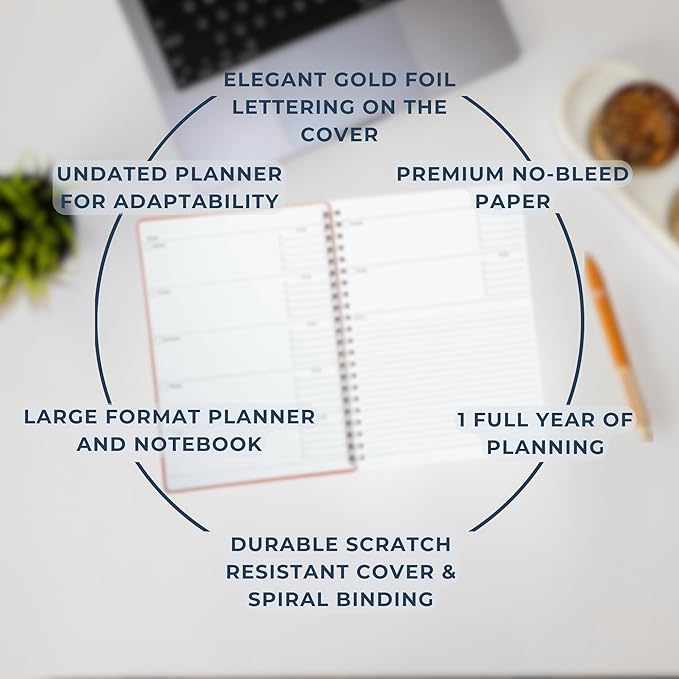 | Undated Yearly, Daily, Weekly, Monthly Planner | 8.25" x 11.75" | To Do List Notebook for Work | Simple Design | Multiple Layouts | Academic Planner and Organizer Notebook (Navy, Yearly Planner - Portrait)