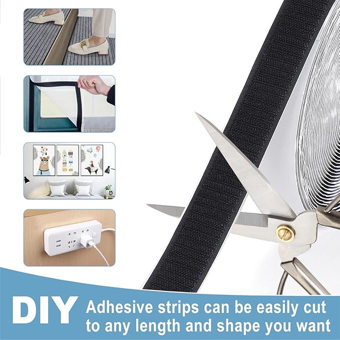 Strips with Adhesive Heavy Duty, 26.5Ft x1.2inch Tape, Nylon Sticky Back Fastener Roll,DIY Industrial Strength Self Adhesive Strips for Office,Classroom,Car, Couch Cushions-Black