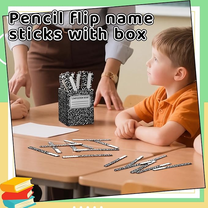 Gueevin 121 Pcs Composition Book Flip Name Sticks with Composition Book Storage Cup Classroom Talking Flip Sticks Teacher Student Management Grouping Tool for Educational Learning Classroom Supplies