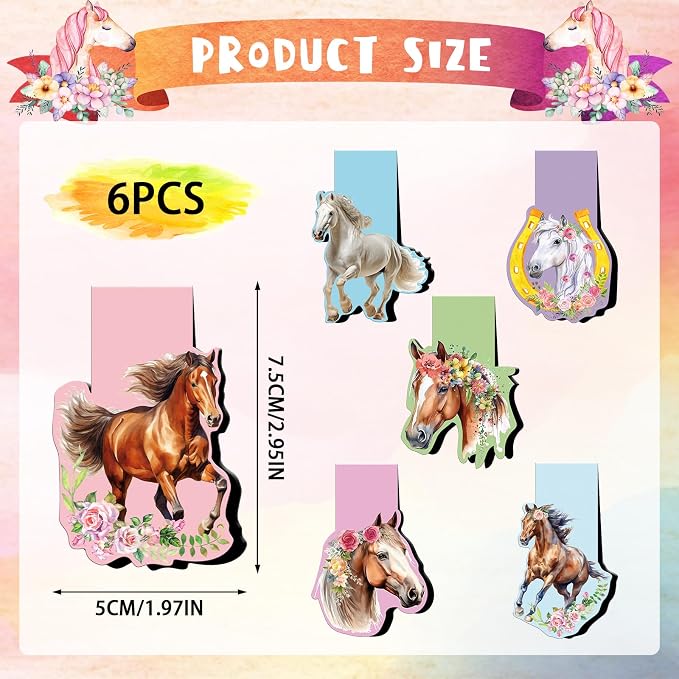 Wxiben Horse Shaped Magnetic Bookmark - 6 Pcs Funny Animal Magnetic Bookmarks Horses Book Mark Magnets Page Marker Clip Gift for Women Men Book Lovers Reading Office Bookworms