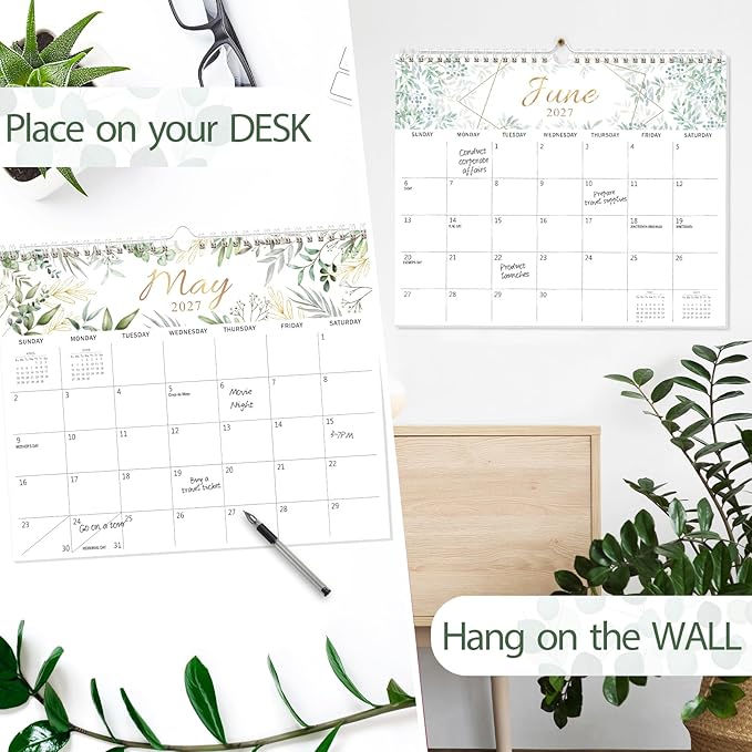GuassLee Wall Calendar 2026, 19-Months Hanging Desk/Wall Calendar Runs From Jun. 2026 to Dec. 2027, 14" x 11.5" Monthly Planner Wall with Thick Paper, Plant Design for Office School Home Organizing