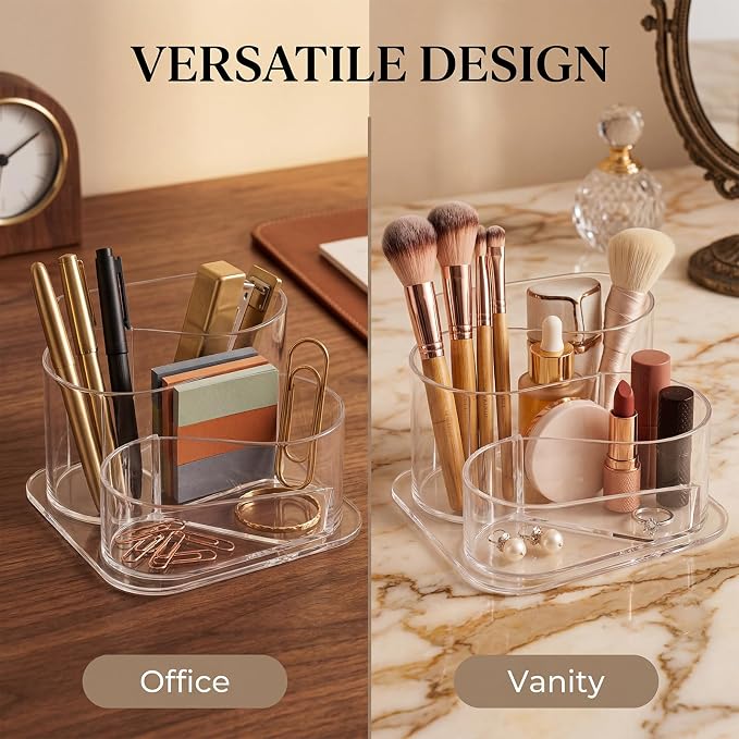Desk Top Organizer, Aesthetic Pen Pencil Holder for Desk, Small Office Teacher Desktop Organizers and Accessories (Clear)