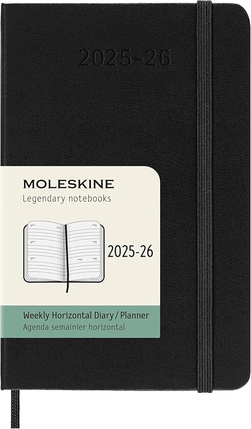 Moleskine Classic 18 Month 2025-2026 Weekly Horizontal Planner, Hard Cover, Pocket (3.5" x 5.5"), Black, 208 pages