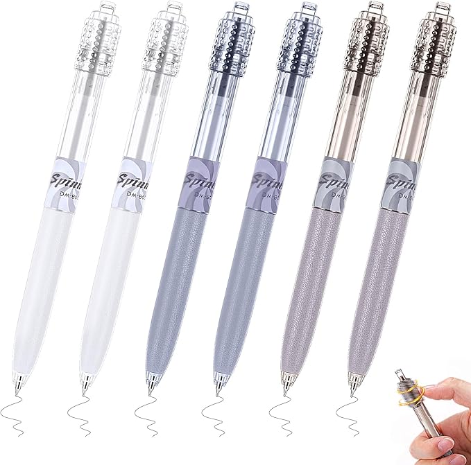 Crtiin 6 Pcs Fidget Spinner Pens for Adults Black Ink Gel Pens with Fidget Ball Stress Relief Pen Spinning Pen for Office Supplies Journaling (Cylinder,Macaron Color)