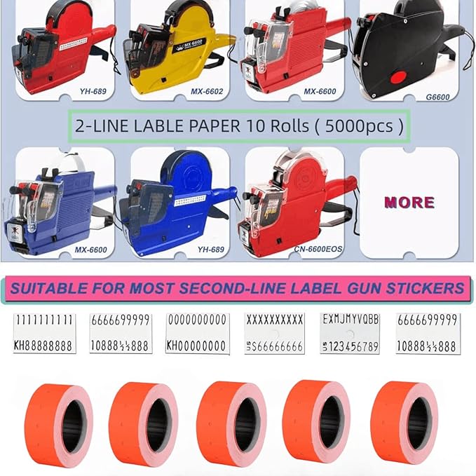MX-6600 Price Labels | 2 Line White Blank Price and Date Gun Labels with 3 Ink Rolls | 30 Rolls / 15000 Fits MX-6600,MX-6602, YH-689 Guns (Without Gun)