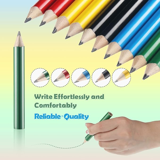 Marspark 30 Pcs Short Triangular Fat Pencils Bulk 3.5 Inch Wooden Triangular Jumbo Pencils with Sharpener and 2 Erasers for Preschoolers, Kindergarten, Toddlers, Beginners and School(Vivid Colors)