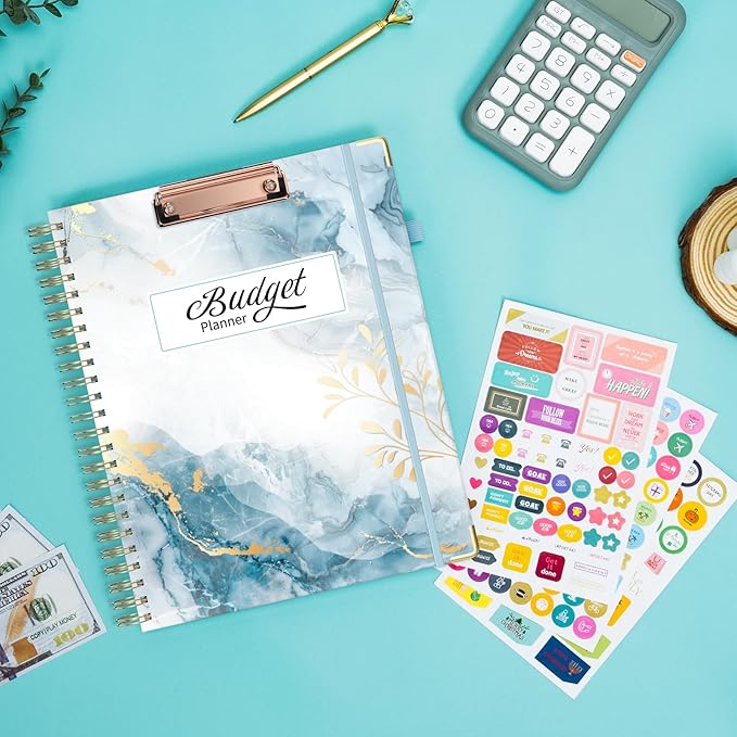 Ospelelf Undated Budget Planner with Expense Tracker and Bill Organizer Large Spiral Bound Monthly Account Planners to Take Control of Your Money 12 Months Blue