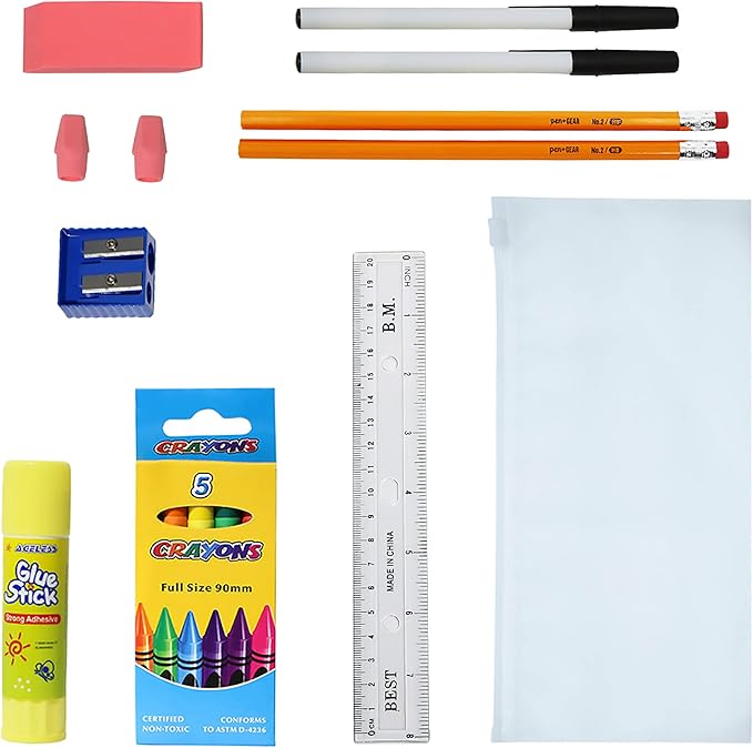 16 Piece Bulk School Supplies Kit for K-12 - Essential Box of School Supplies for Elementary, Middle, and High School Students