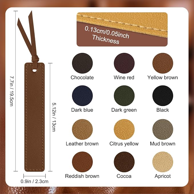 MIXVOVA 12 Pcs Leather Bookmark with Tassel, Classic Style Bookmark, 0.05 Inches Thin Handmade Stitched Bookmarks for Men, Book Marks for Reading, Gifts for Book Lovers, Readers