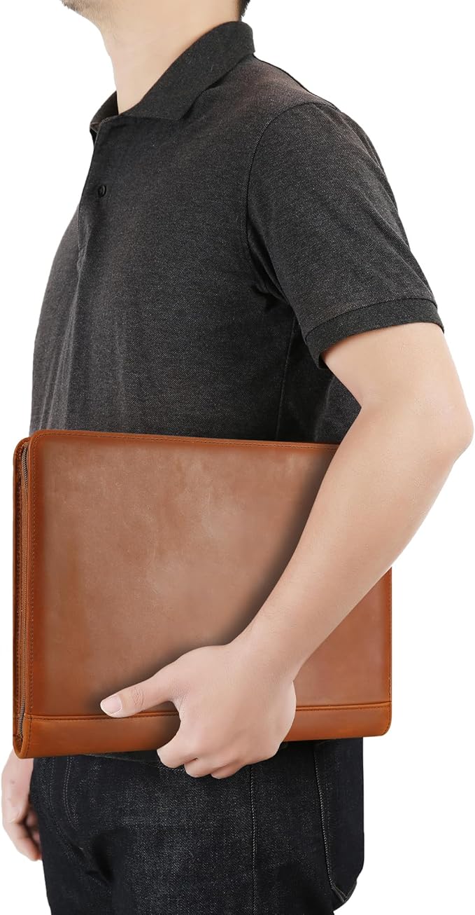 Leather Portfolio for 13-in iPad Pro M4/M5 & 13-in iPad Air M2/M3, Leather Padtfolio with ipad Holder for Letter Size Notepad, Personalized Padfolio for Men - Brown