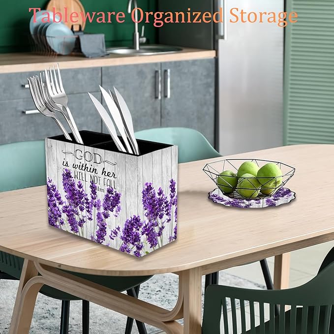 Pen Holder and Anti-Slip Mouse Pad Combination, Makeup Brush Storage Box, Tableware Storage Box, Suitable for Office and Home - Lavender Psalm 46:5