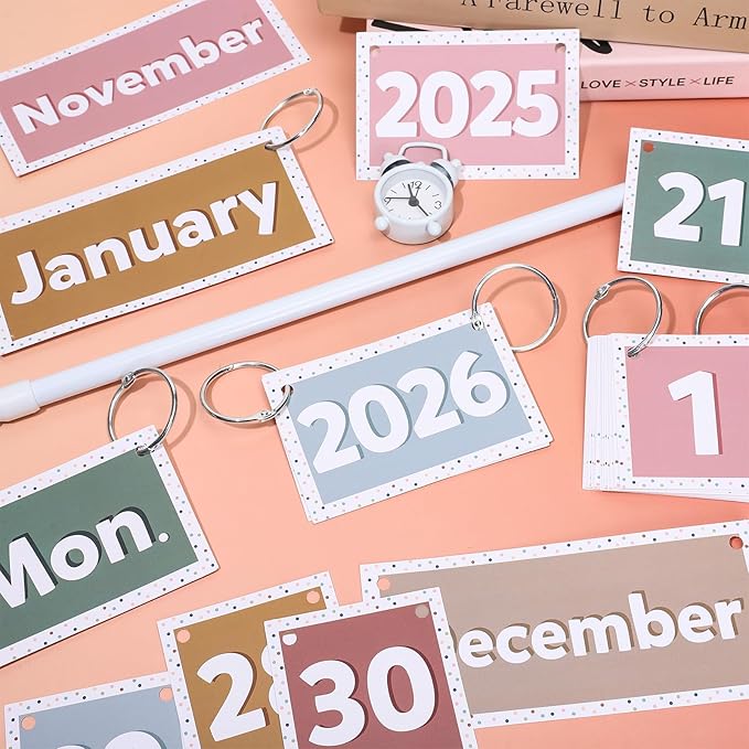 FYSUIMU Boho Calendar Bulletin Board Set Flip Calendar with 54 Cards & Adjustable Holder for Back to School Classroom Home Office DIY Decoration Supplies