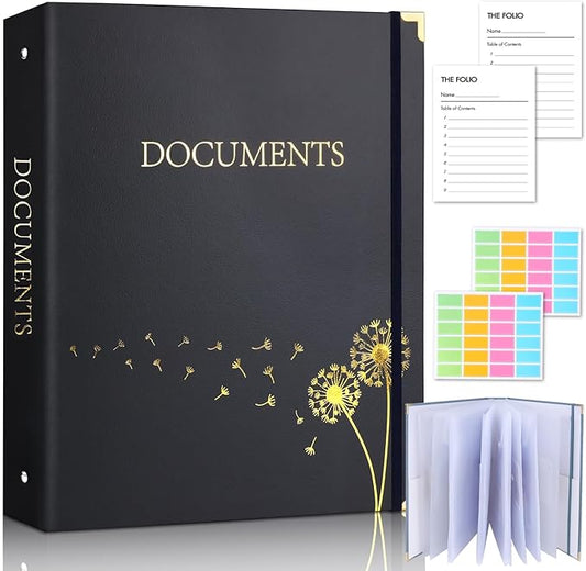 XKDOUS Important Document Organizer Emergency Binder Life Organizer Folio Folders with 9 Pockets Expanding File Storage Holder for Papers, Letters, Cards, Bills, Passports, Photos