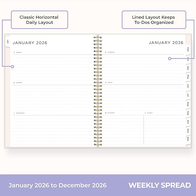 Blue Sky Ashley G 2026 Weekly and Monthly Planner Calendar, January 2026 - December 2026, 8.5" x 11", Flexible Cover, Durable Twin Wire Binding, Laminated Tabs, Pocket & Stickers, Shooting Stars Cream
