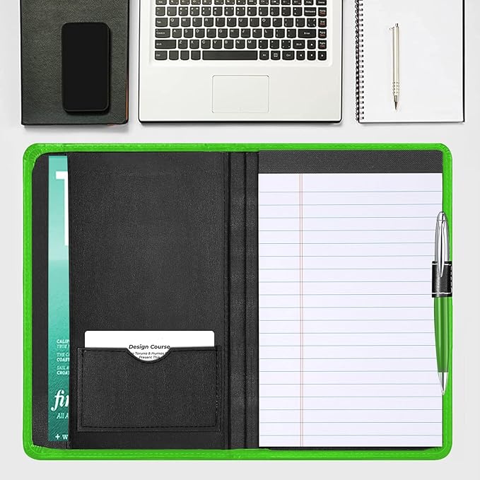 Mini Padfolio/Junior Portfolio Folder Case, Business A5 Binder Organizer Notepad for Men Women, 5 x 8 Writing Pad Included, Green