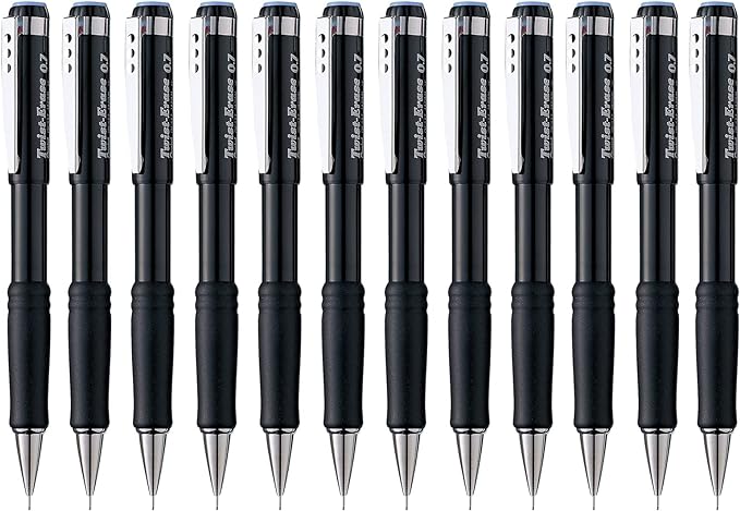 Pentel Twist-Erase III Mechanical Pencil, (0.7mm), Black Barrel, 12 Pack (QE517A)