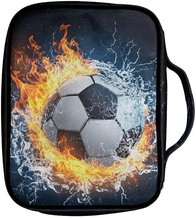 Coldinair Fire Water Football Bible Covers for Women Men Kids,Cross Bible Case with Bookmark Large Carrying Book Case Church Bag Bible Protective with Pocket and Zipper