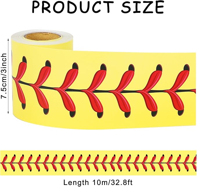 Whaline 32.8 Ft Yellow Baseball Bulletin Board Borders Sport Theme Die-Cut Rolled Bulletin Board Trim for Back to School Classroom Office Chalkboard