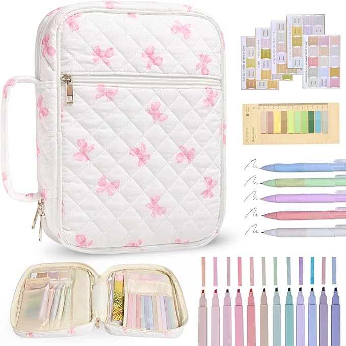 Bible Cover Case for Women Large Bible Cover Bag Quilted Bible Carrying Case for Girls Bible Study Supplies Accessories Christian Gifts for Women (New Pink Bow, Large)