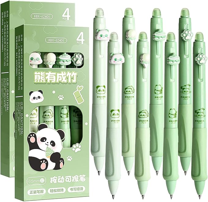 YYaaloa 8pcs Cute Retractable Erasable Gel Pens Fine Point 0.5mm Blue Black Inks Make Mistakes Disappear for Writing Planner and Crossword Puzzles (Green)