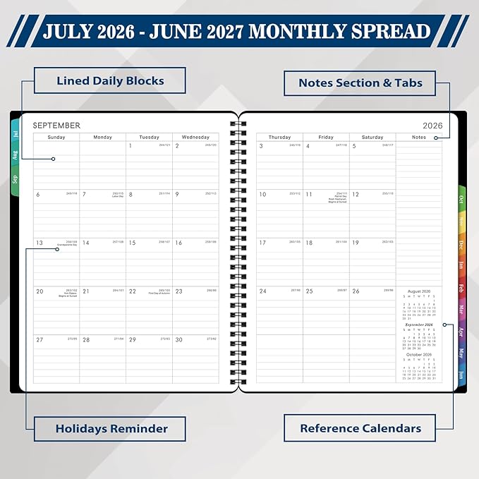 Planner 2026-2027 - Academic Planner 2026-2027 Weekly and Monthly from Jul. 2026 - Jun. 2027, 8" x 10", Wirebound, 12 Monthly Tabs, Flexible PP Cover, Suitable for School & Office, Enterprise