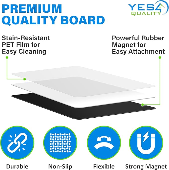 Magnetic Dry Erase Whiteboard Calendar for Fridge (16 x 12”), Refrigerator White Board Sheet w/ 3 Colorful Markers & Eraser, Monthly Meal Planner & Organizer for Family by Yes4Quality