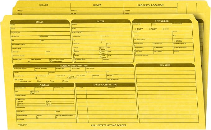 NextDayLabels - Real Estate Listing Folder – Right Panel List, Pre-Printed on Durable Card Stock with Closing Checklist and Color-Coded Dots for Organizing (Yellow, Legal Size | Pack of 25)