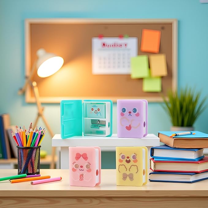 1Pc Multicolor Cute Dual Purpose Book Pencil Sharpener Eraser, Cute Cartoon Student Eraser Pencil Sharpener Writing and Correction Supplies