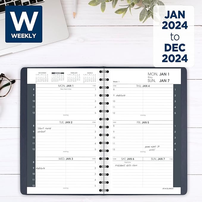 AT-A-GLANCE 2024 Weekly Appointment Book Planner, 5" x 8", Small, 12 Months, Black (700750524)