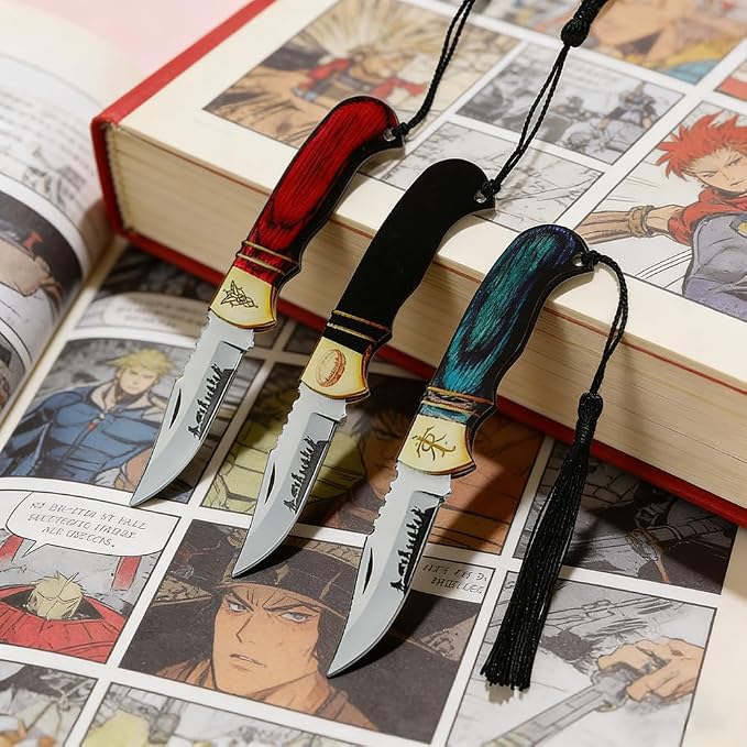 Unique Acrylic Knife Shape Bookmarks, 3Pcs Cartoon Page Markers with Tassels, Reading Accessory Gifts for Fans and Book Lovers (3pcs Ring)