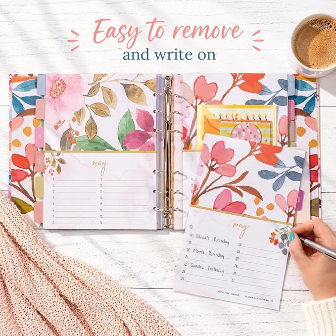 Paper 'n Such Greeting Card Organizer with 27 Pockets - Hardcover - Floral Birthday Book - Perpetual Calendar and Dates to Remember - Christmas, Holidays, Anniversary Reminders - Card Keeper