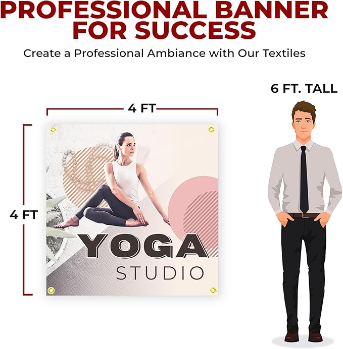 Yogga Studio Large Banners and Signs for Outdoor by Mavis Printing-Polyester Banner with 4 Holes for Easy Hang Indoor & Outdoor|4x1 Feet HD Print Sign to Promote Church| Made in USA