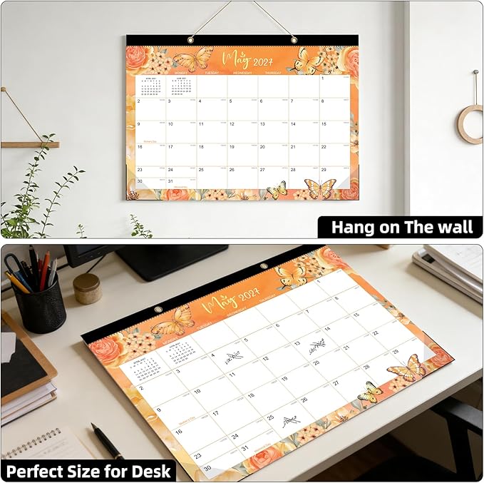 Tcamp Desk Calendar 2026-2027, Large Desktop/Wall Monthly Calendar (Jul. 2026 - Dec. 2027) 17'' x 12'' School Year Wall Desk Planner for Teacher Family School Office Supplies (Butterflies)