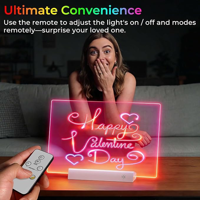 LED Drawing Board with Remote Control,Rechargeable Glow Doodle Light Up Drawing Tablet,9 Colors & 2 Modes Dry Erase Neon Led Note Board for Decor & Message,Birthday Graduation Gift,White