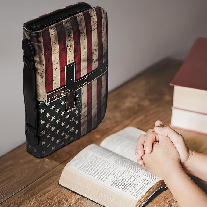 Bible Cover, Bible Carrying Book Case for Men,Protective Bible Organizer Holder Bag with Handle and Zippered Pocket, Christian Gift for Girls Boy (American Flag, XXL)