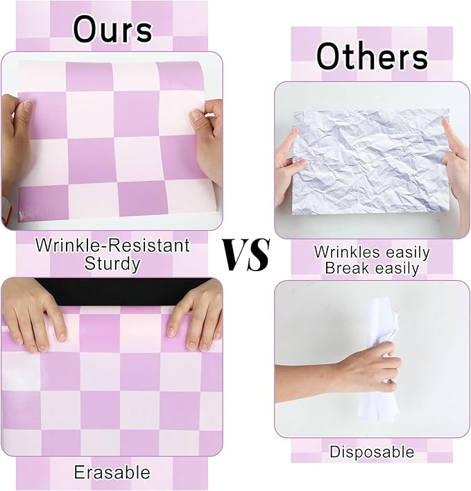 Purple Checked Bulletin Board Roll Reusable Waterproof Erasable Pastel Purple Background Poster Non-Woven Fabric Bulletin Board for Mother‘s Day Easter Classroom Decor Wrap Paper 15.55" x12ft