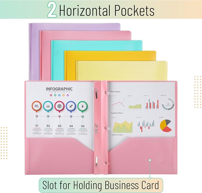 Mr. Pen- Plastic Folders with Pockets and Prongs, 15 Pack, Letter Size, Pastel Color, Flexible Plastic Folders with Prongs